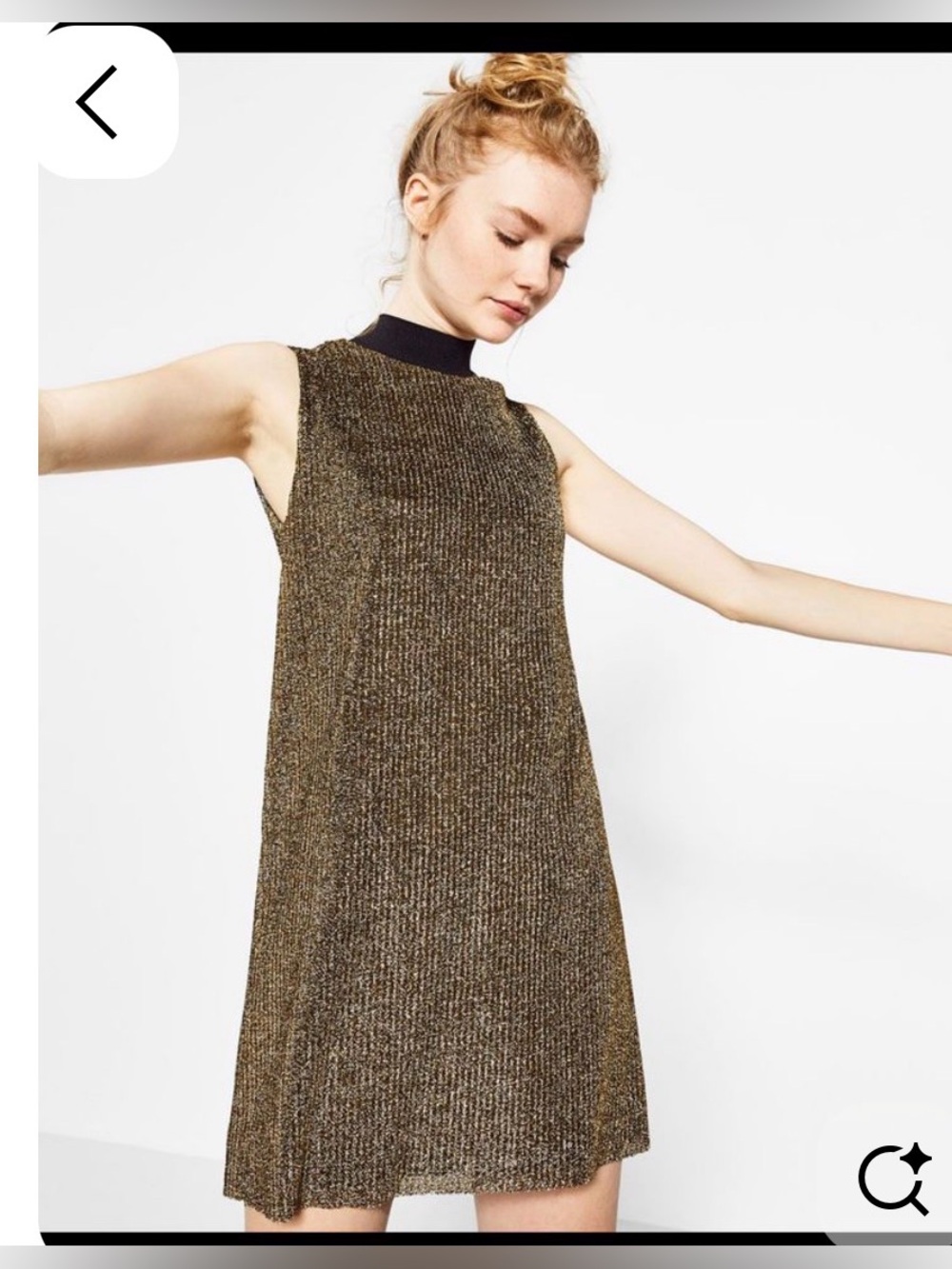 Zara Trafaluc Gold Metallic Mock Neck Mini Dress size Large